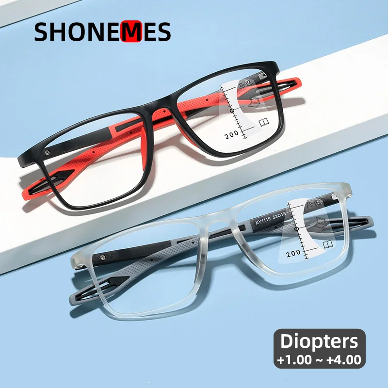 

Shonemes Multifocal Progressive Reading Glasses TR90 Square Eyeglasses Anti Blue Light Presbyopic Eyewear Diopters +1 1.50 2 3 4