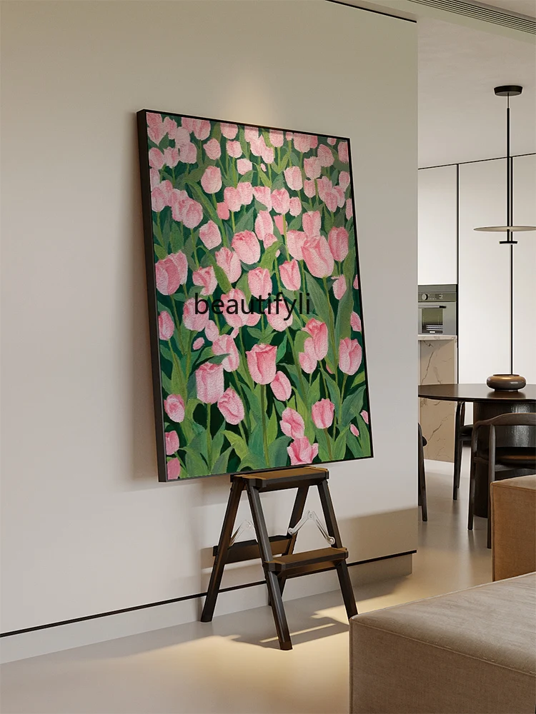 Modern high-end flower blooming pure hand-painted oil painting living room background wall decorative painting