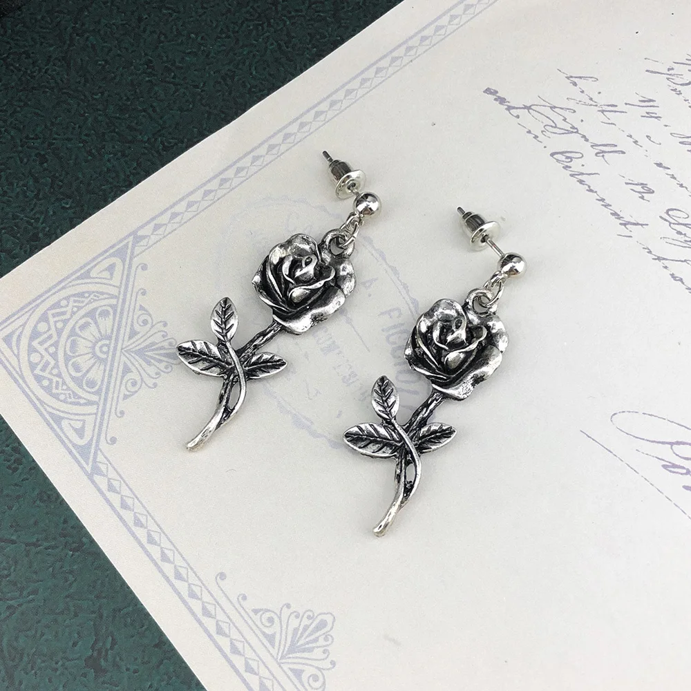 Fashion Parts Gothic Punk Earl Flowers Dark Wild Rose Zinc Alloy Dangle Earrings For Women Fahion Jewelry wholesale