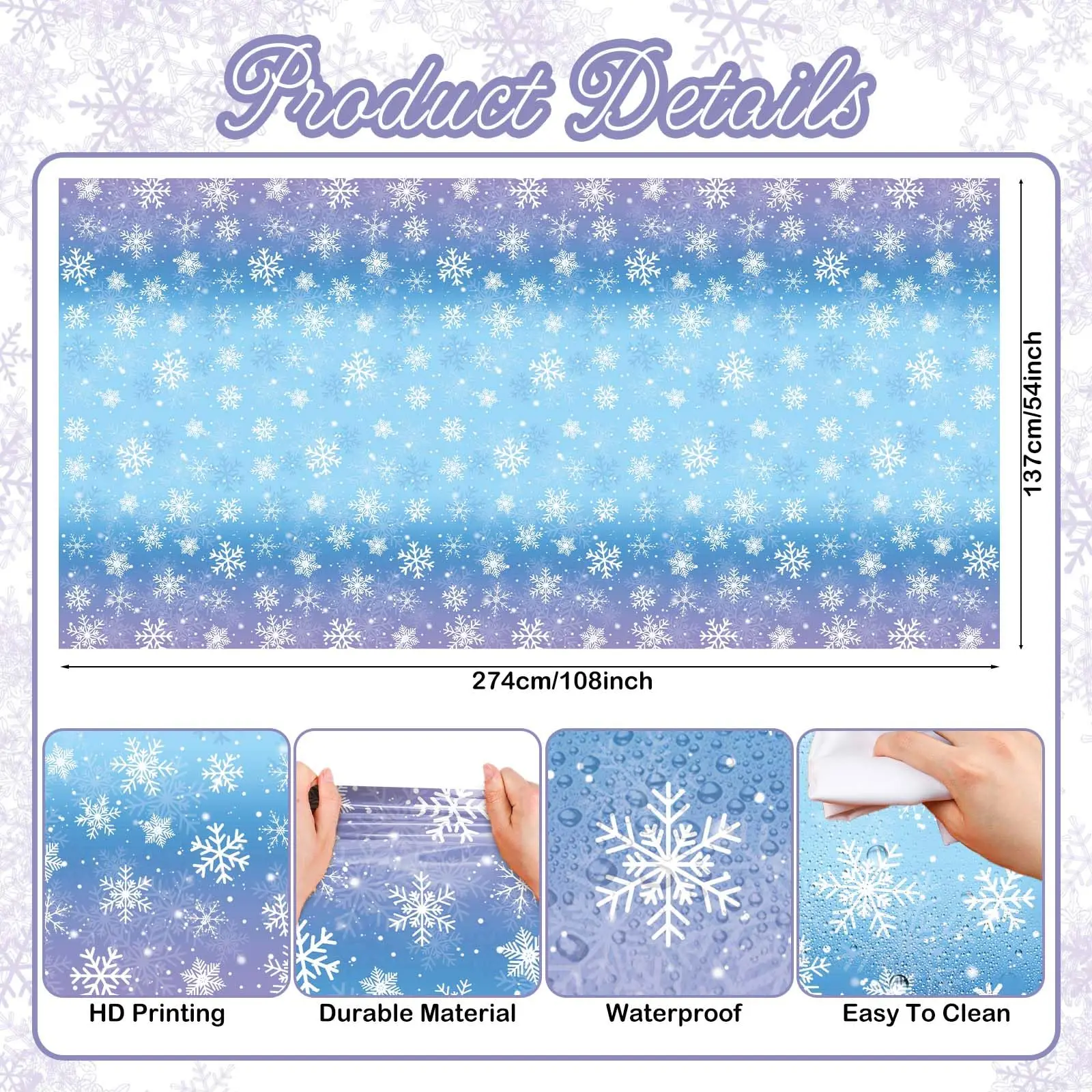 Winter Snowflake Tablecloth Frozen Themed Table Cover for Christmas Holiday Winter Wonderland Birthday Party Decoration view 2