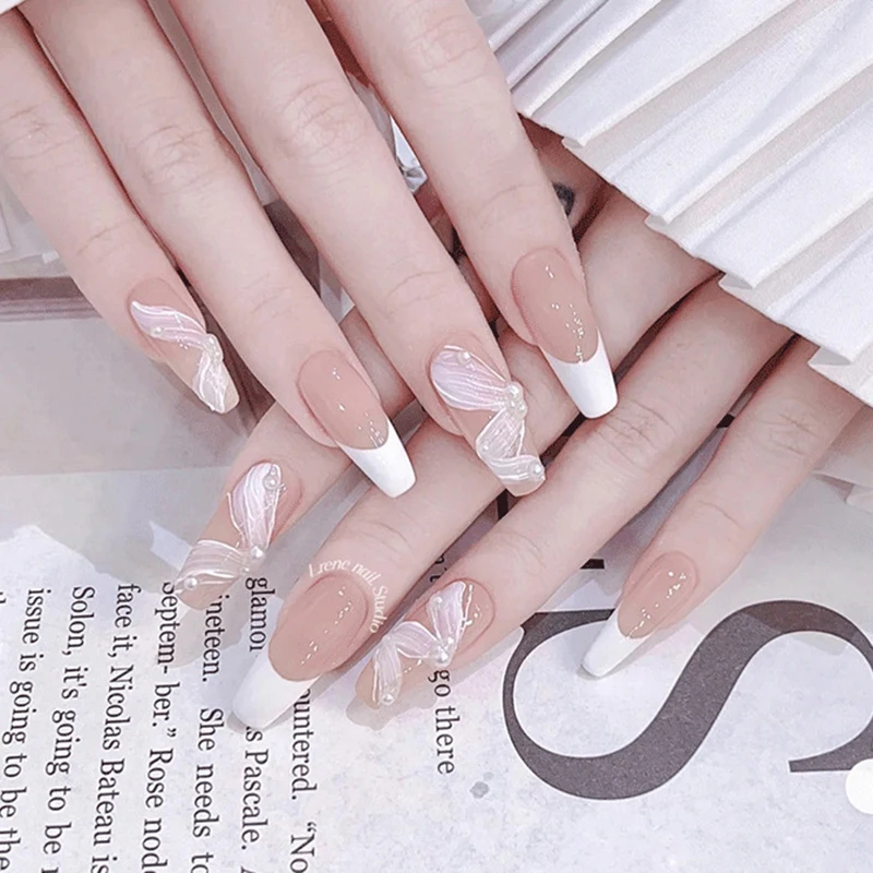 3D Embossed White Silk Ribbon Nail Art Stickers Nail Decals For Women Diy Nail Art Supplies Nail Designs Nail Decorations Salon