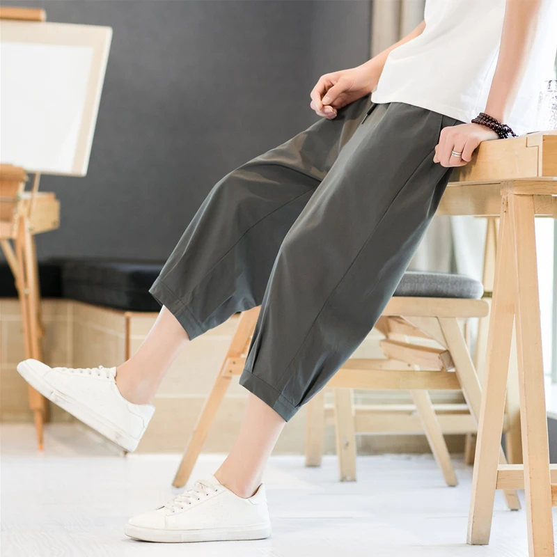 

Мужские летние тонкие шорты из ледяного шелка, повседневные свободные брюки-карго 7/8, модные молодежные спортивные штаны из полиэфирного волокна