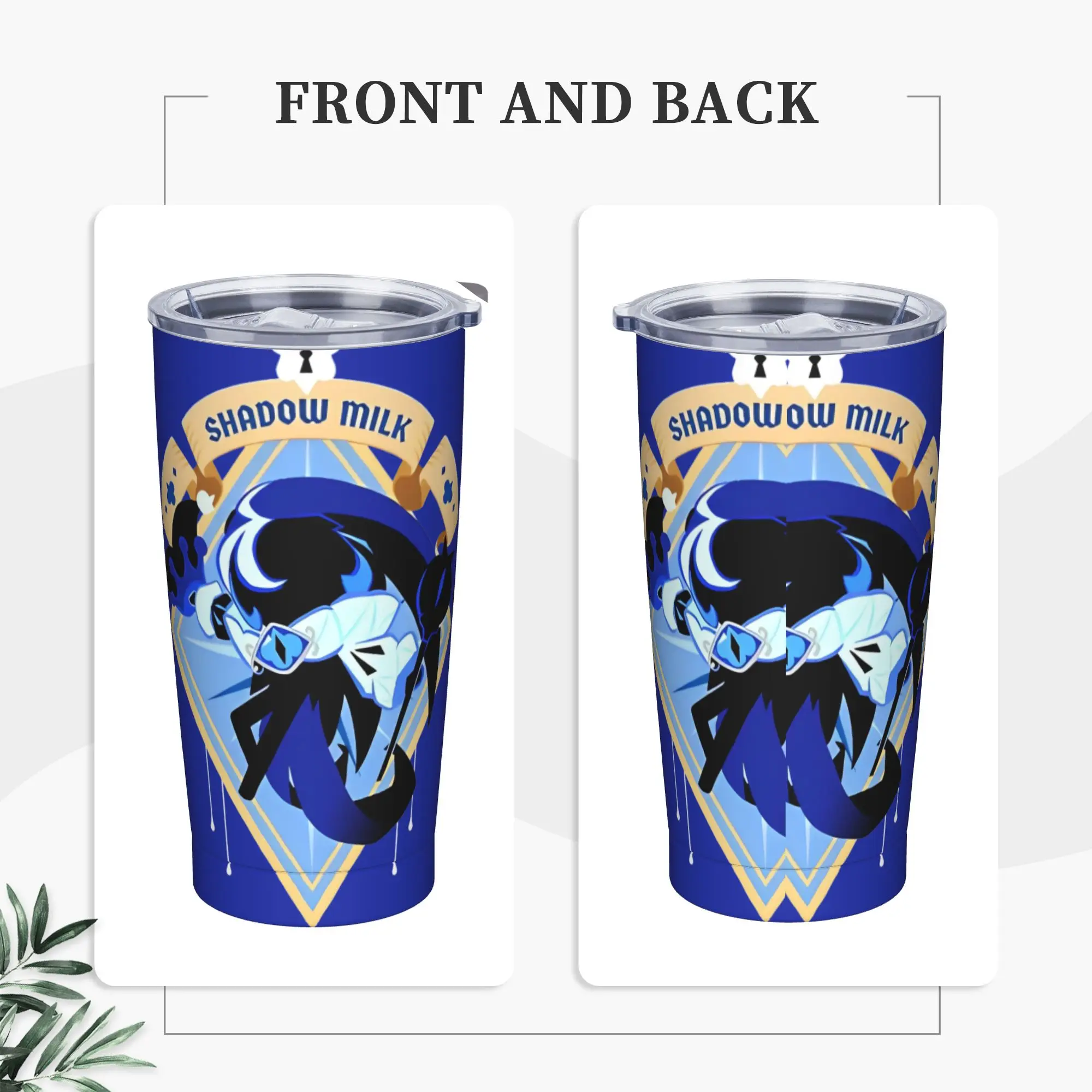 Shadow Milk Cookie Tumbler Vacuum Insulated Cookie Run Kingdom Thermal Cup with Lid Straw Office Home Mug Spill Proof, 20oz