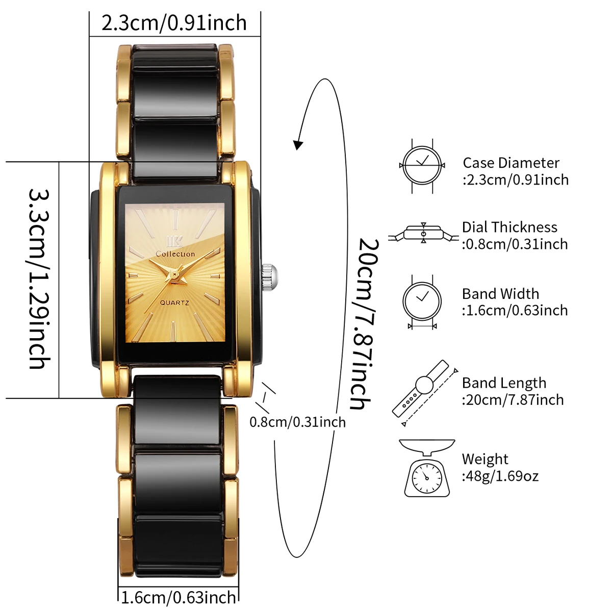 Fashion Rectangle Gold Dial Women Quartz Watch Black Stainless Steel Band Ladies Dress Wristwatch Relogio Feminino（Without Box） view 6