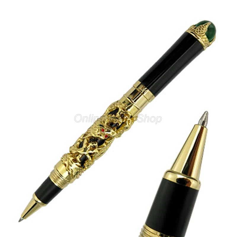 Jinhao Brilliant Golden Ancient Dragon King Carving Embossing Gold Trim Roller Ball Pen Professional Office Stationery Writing