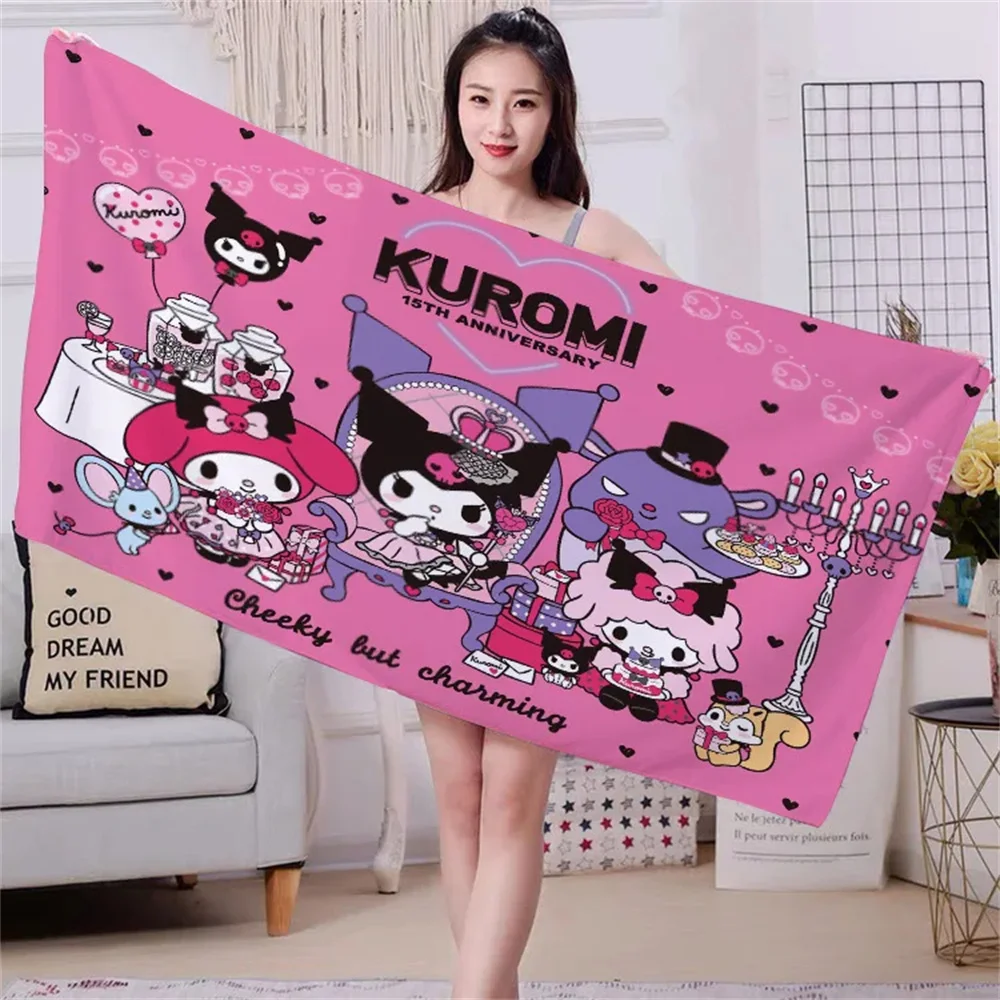 Sanrio Kuromi Cartoon Beach Towel Cute Kuromi Cinnamoroll Bath Towel Hand Towels Super Absorbent for Kids Gifts Swimming Pool