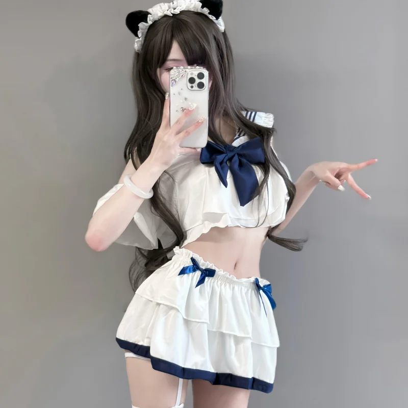 الملابس الداخلية مثير إغراء بحار PurejkUniform انظر من خلال السرير هجوم سريع لينة فتاة موحدة دعوى الإناث