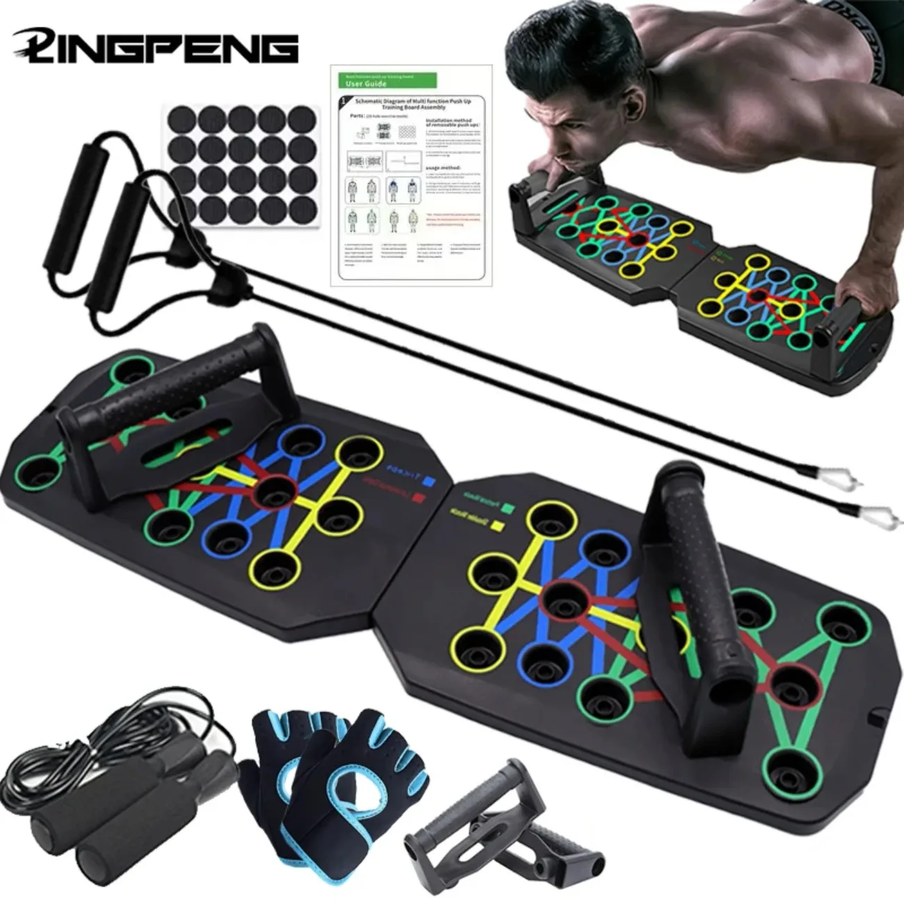 Tragbares Push-Up-Board-Set – ergonomische Griffe + Übungsanleitung, perfekt für HIIT, Kraft- und Funktionstraining