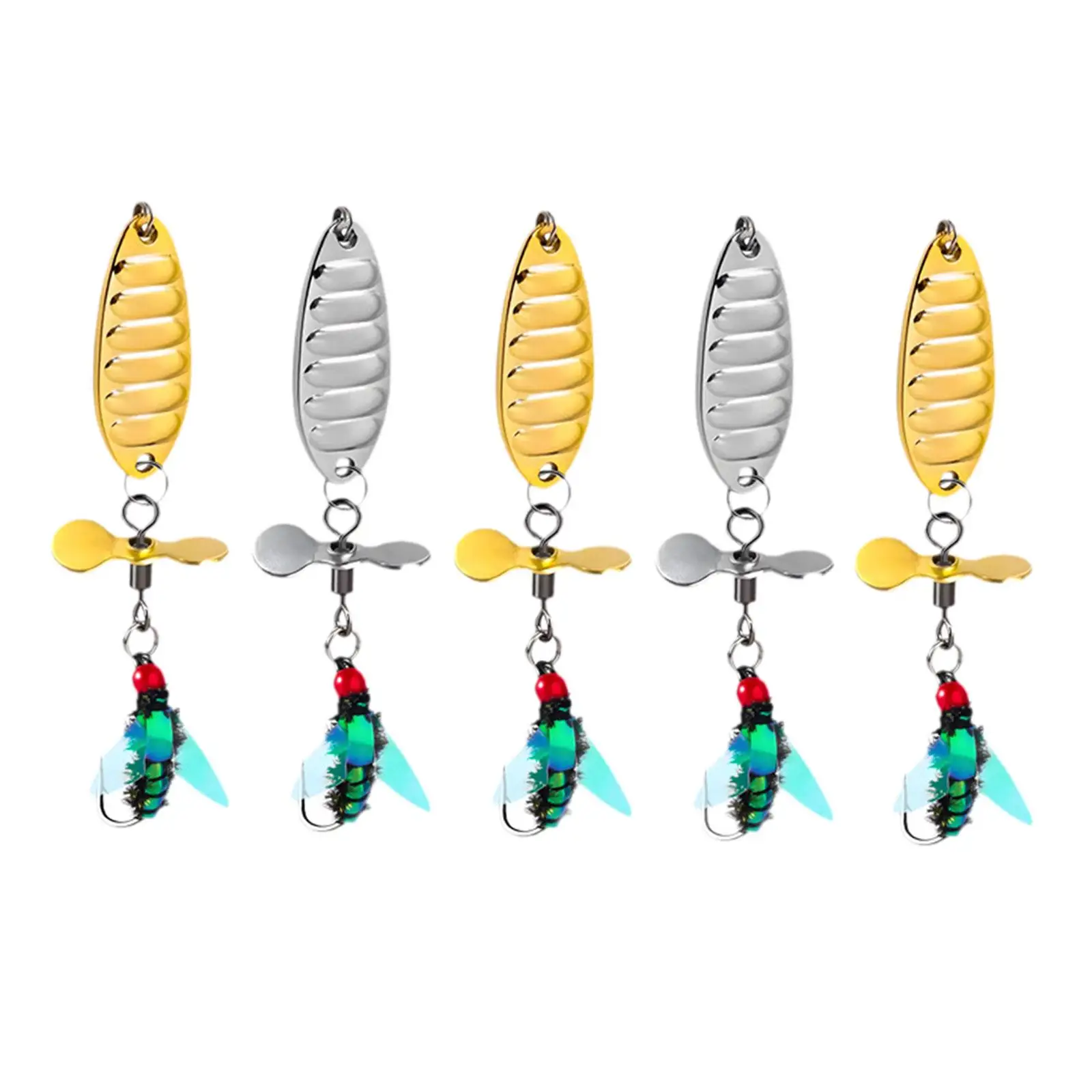 

5x Fly Fishing Lures with Hooks Swimbaits Rotating Sequins Fishing Lure Topwater