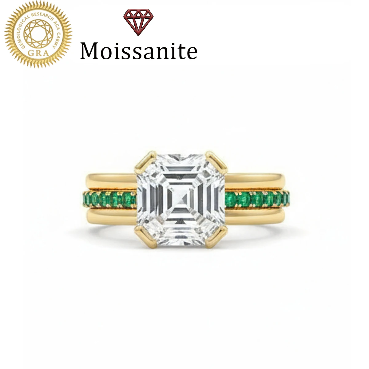 

1 Piece Women's Wedding Ring, Green Circle Asscher Cut Moissanite Two-Piece Ring Set for Women, 4.8g S925 Sterling Silver, 2 Carat Moissanite, Bohemian Court Style, Luxurious Engagement, Proposal, Wedding, Anniversary, Valentine's Day Gift, Comes with Moi
