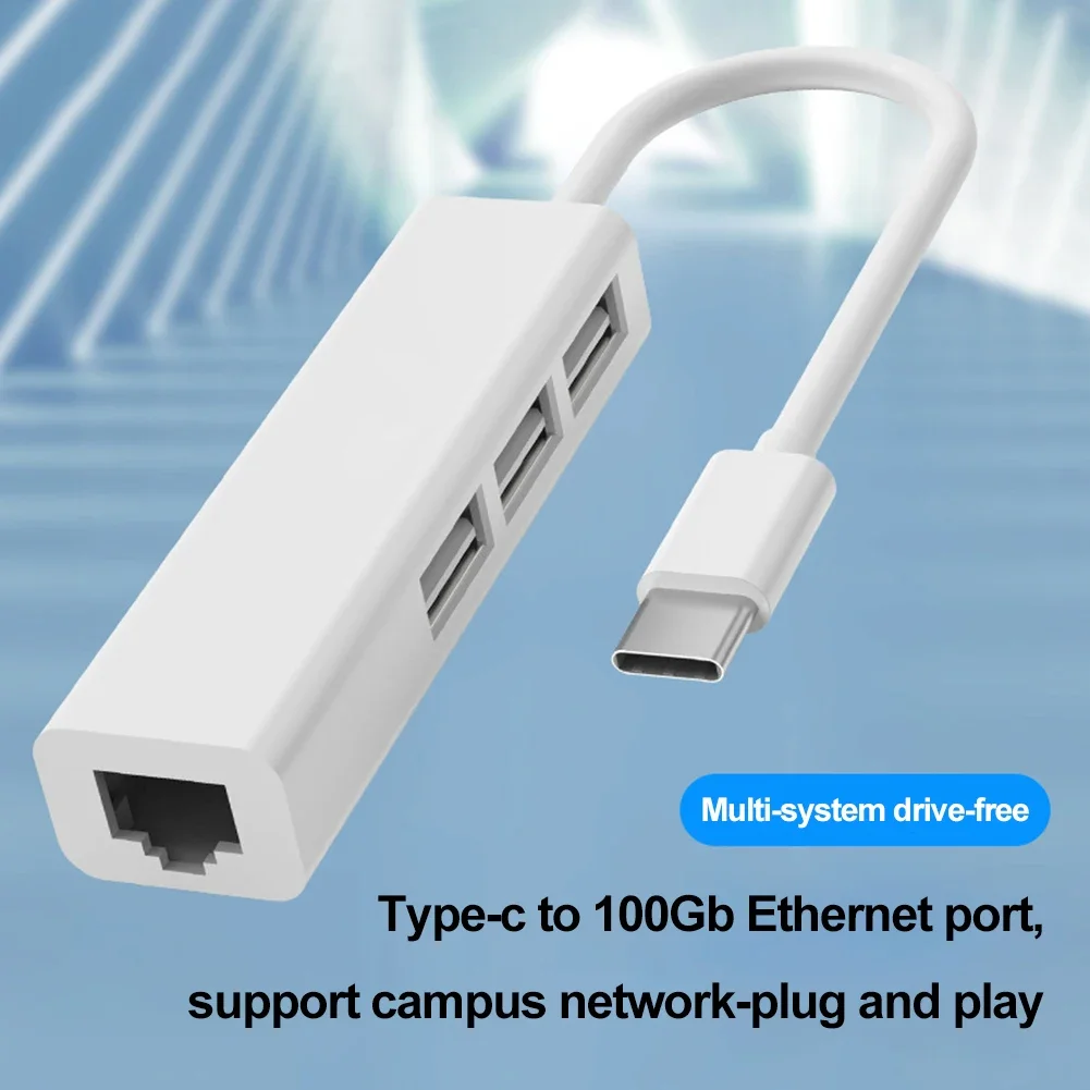 USB 2.0/Type-C to RJ45 Hub USB Ethernet Network Card 4 Port High-Speed 100GBit/s LAN Ethernet Adapter Free Driver USB/Type-C Hub