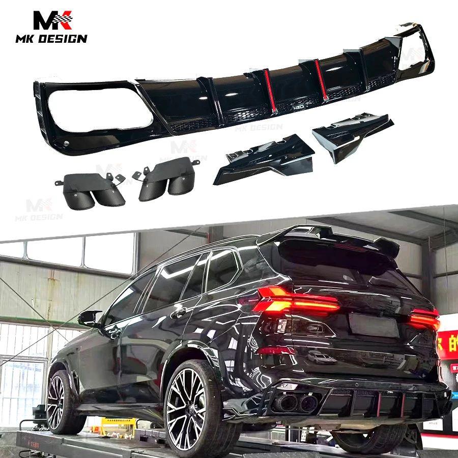 VTEN Style PP Rear Bumper Lip Diffuser for BMW G05 X5 2019-2025 Gloss Black Rear Diffuser Side Splitters Winglets Body Kit