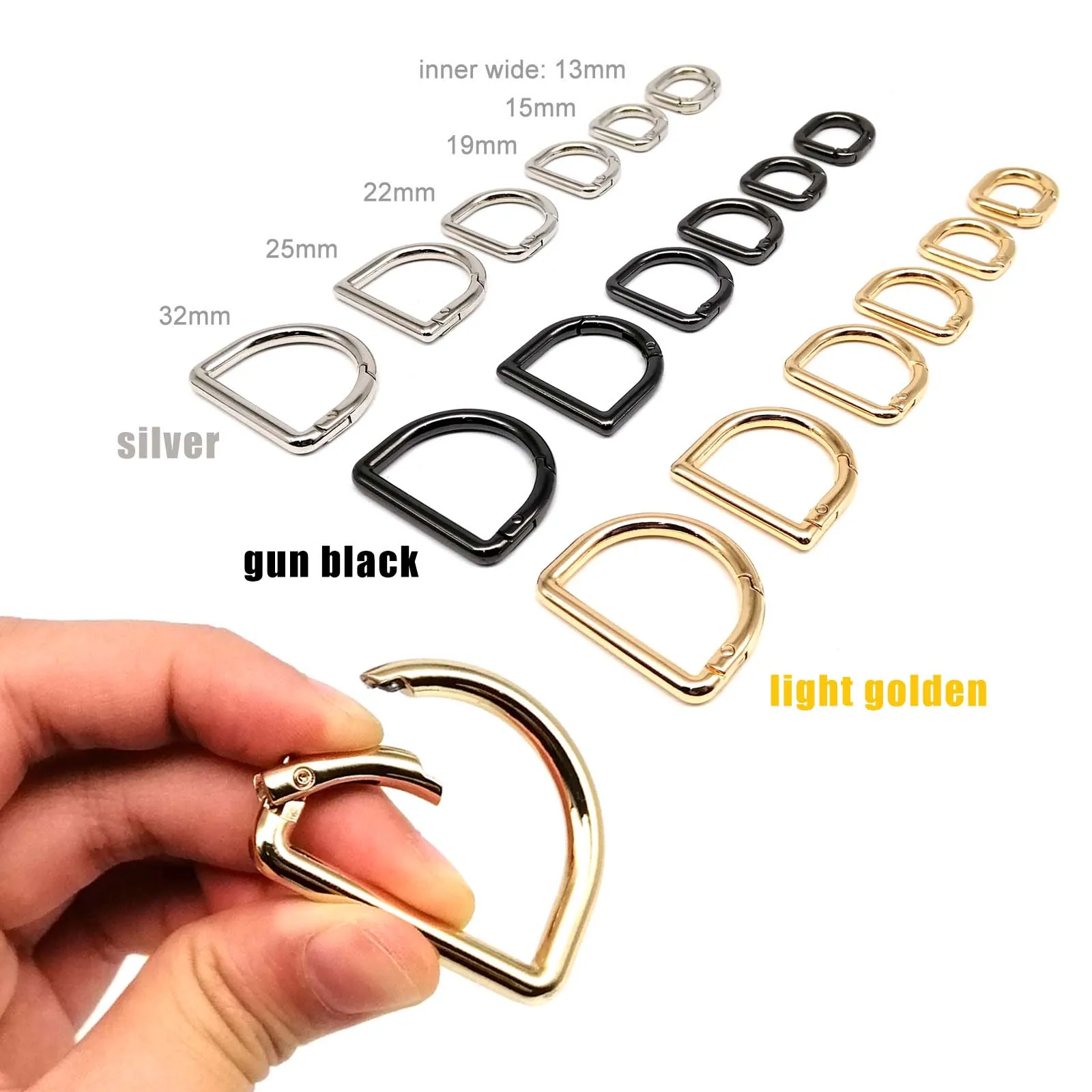 D-shaped Spring Ring Open Buckle Carabiner Snap Clip Hook for Leather Bag Handbag Belt Strap Connector Key Dog Chain Findings