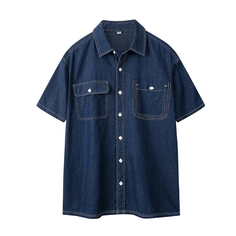 

Spring Summer New Fashion Japansese Style Men's Solid Color Casual Trendy Simple Basic Short Sleeve Turn-down Collar Shirts Male