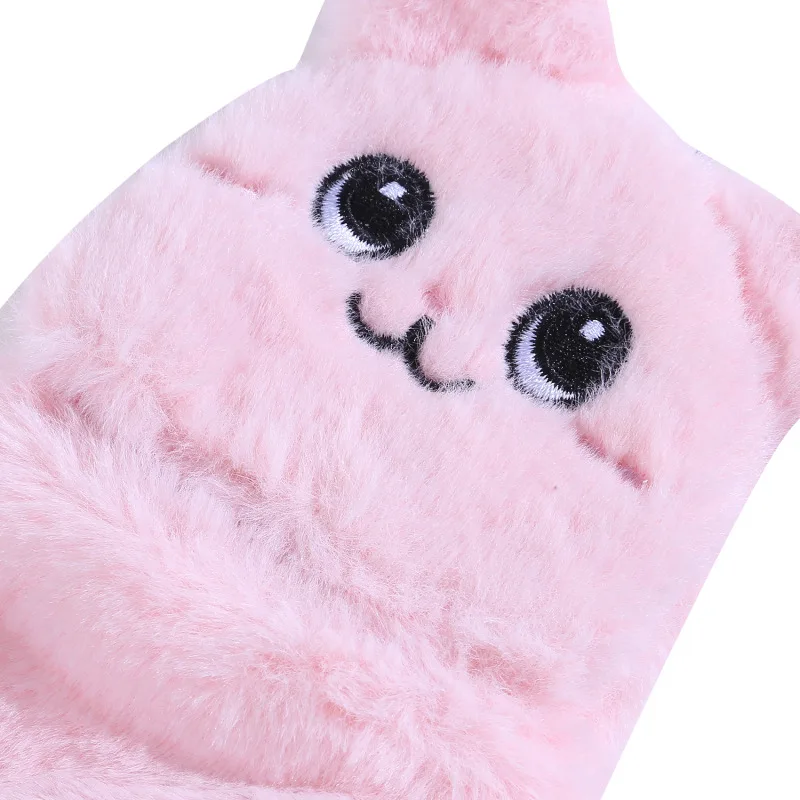 الوجه حتى قفازات قطيفة للنساء في الشتاء الدافئة التطريز لطيف أرنب لا قفازات أصابع لينة الجلد ودية قفازات مقاومة البرد #6