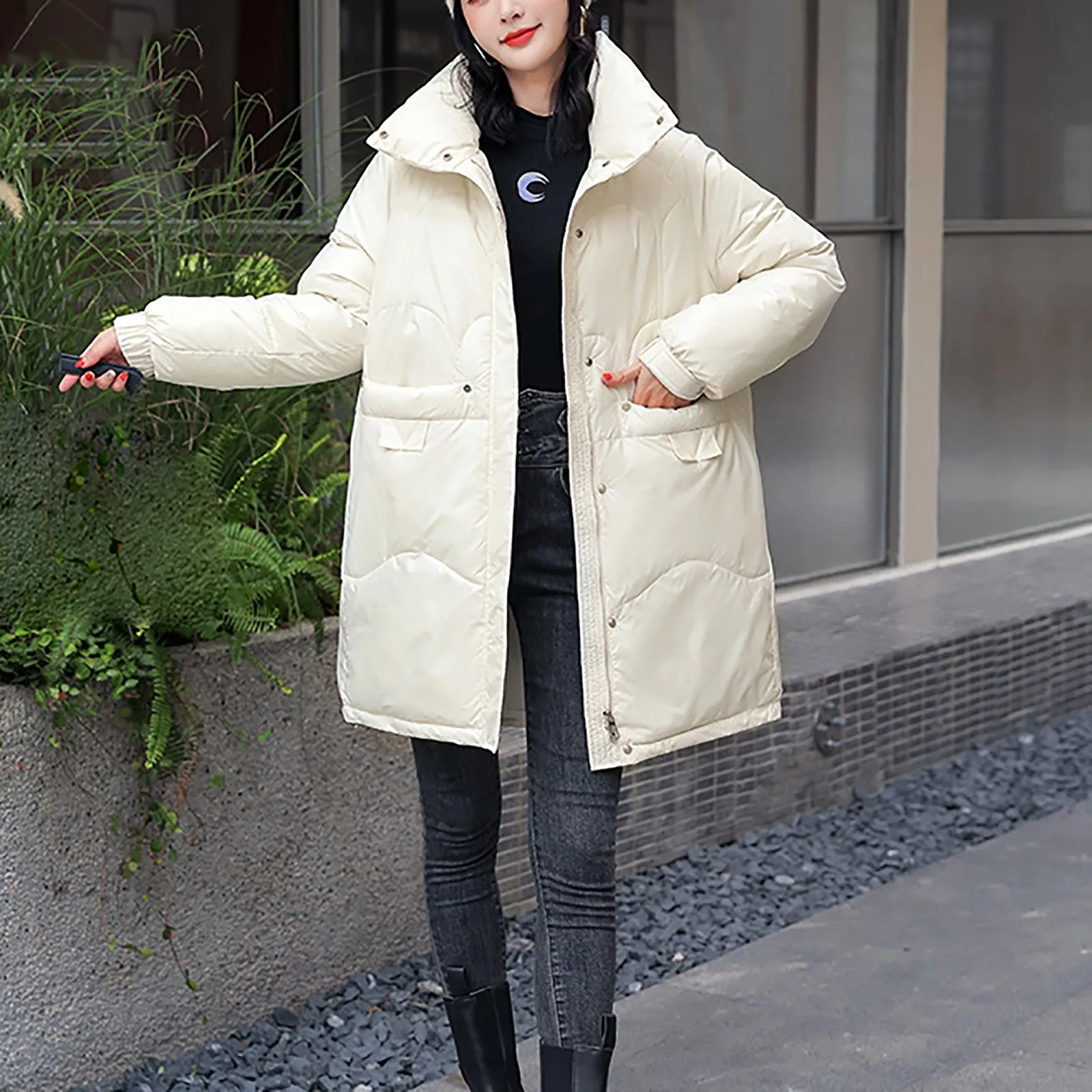 Fashion Women Bright White Red Black Puffer Jacket Winter Warm Bubble Coats Shiny Leather Parkas Down Zipper Parkas Jacket