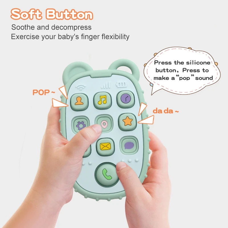 Mordedor de silicona sin BPA para bebé, juguetes calmantes sensoriales para niños, con forma de Control remoto para teléfono móvil