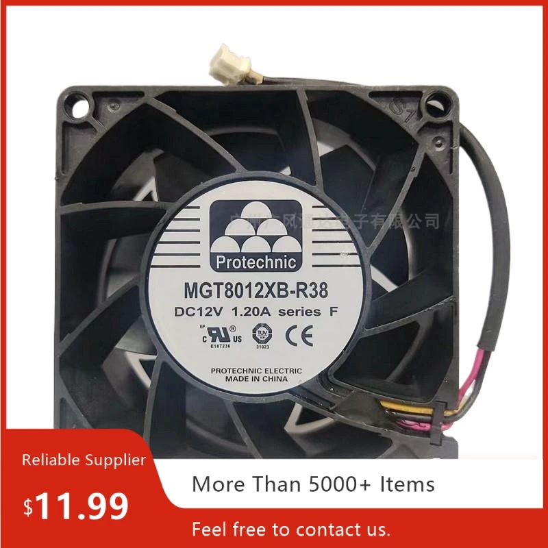 80mm Axial Fan for MGT8012XB-R38 High-Speed Fan: 80x80x38mm 12V 1.2A Violent Cooling Blower w/ FG/PWM (Waist Fan Mod)