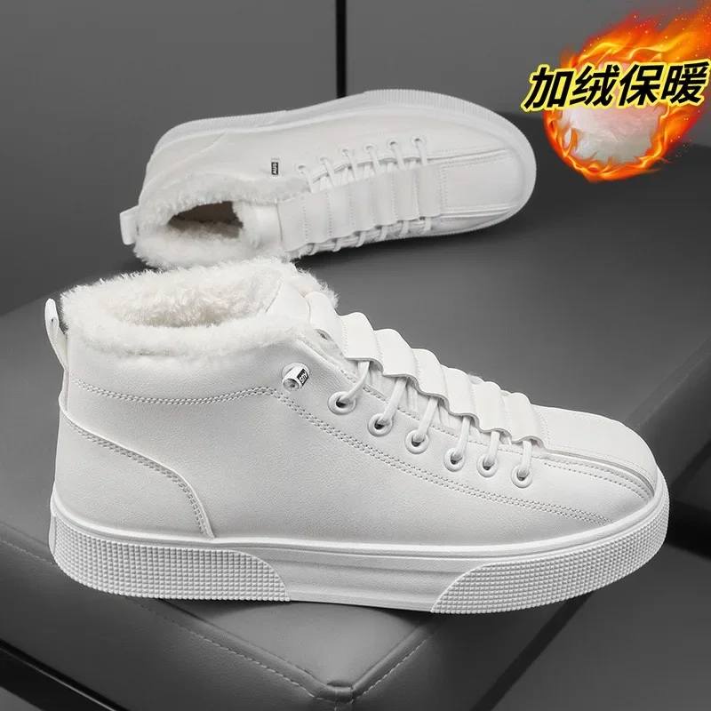 

Winter Men's Ankle Boots Fashion High Top Sneakers Waterproof Leather Casual Shoes for Men Plush Warm Cotton Shoes Botas Hombre