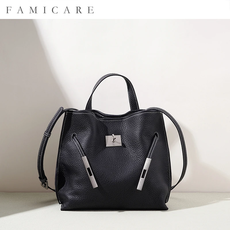 

2026 New Korean Style Unique Genuine Leather Tote Minimalist Commuting Handheld Crossbody Bag Women Slouchy Premium Handbag