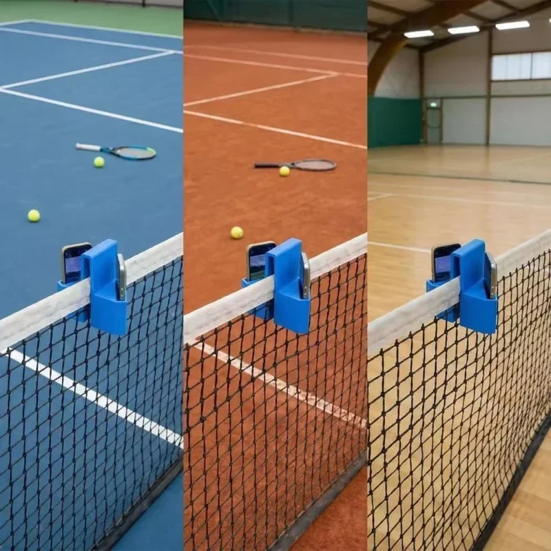 Tragbare Tennisnetz-Telefonhalterung mit Doppelperspektiv-Klemme für Kamera zur Spielanalyse, Platzpraxis und Live-Streaming im Sportbereich – Detail 5