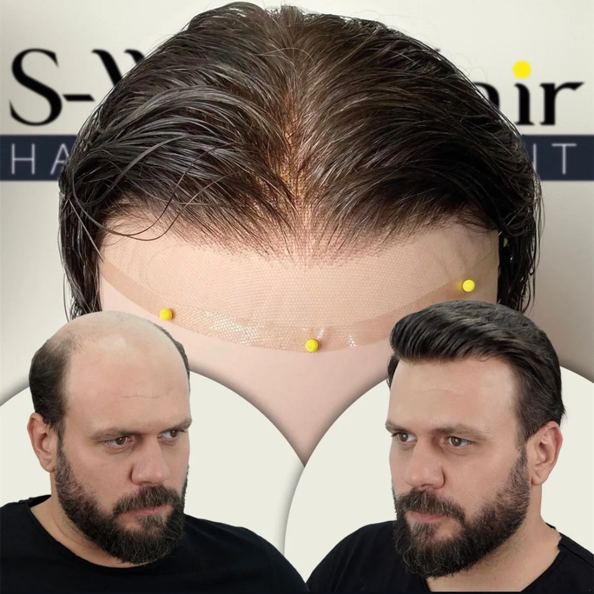 

80% Плотность Невидимый 0,02-0,03 мм Натуральная линия волос Коричневый Блондин Серый Ультратонкая кожа Мужской парик Человеческие волосы Капиллярный протез