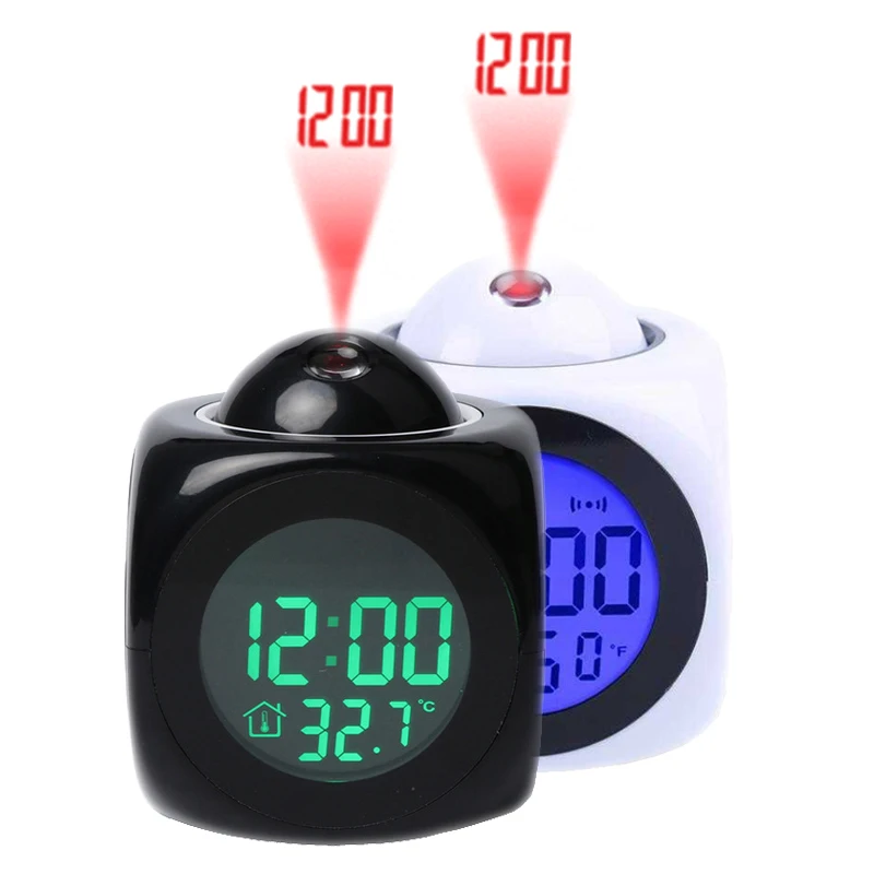 Voice Talking Snooze Temperature LED Wall Ceiling Clock Projection Multi-function Projection Alarm Clock Digital Home Decor Hot