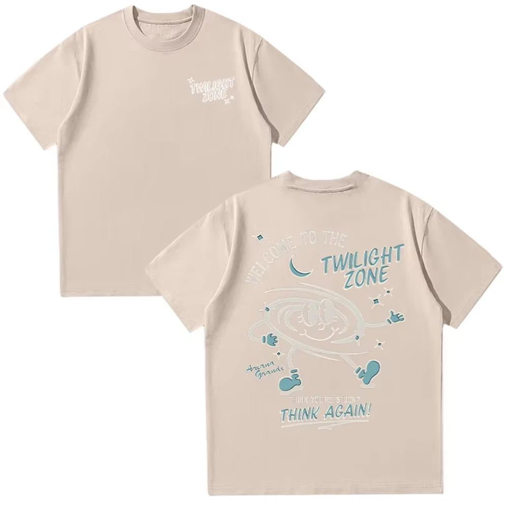 أريانا غراندي منطقة الشفق فكر مرة أخرى تي شيرت الرجال النساء خمر عالية الجودة القطن تي شيرت موضة عادية لينة المحملة Y2K القمم