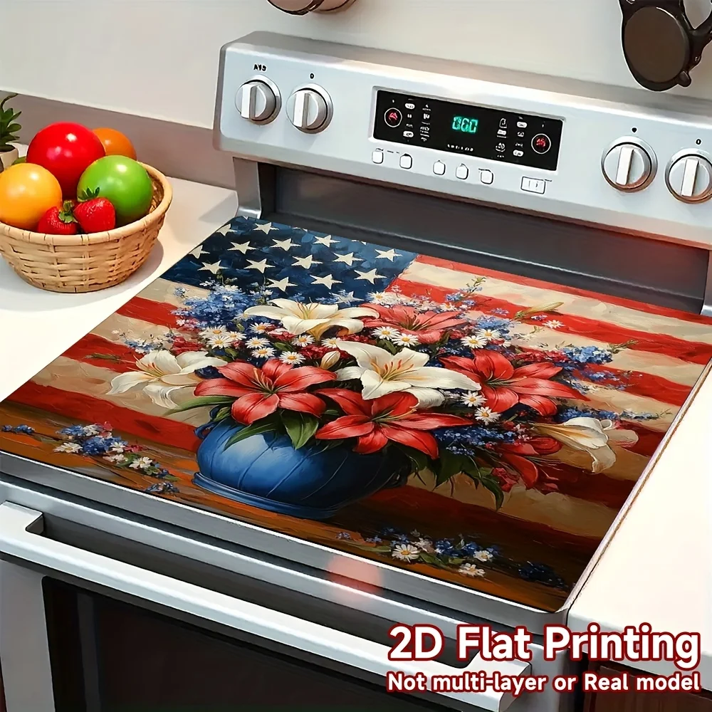 

[Stove Protection Pad] 2D Flat Printing, 1pc, Stove Protection Pad, Gas Stove Top Protector Cover Featuring an American Flag