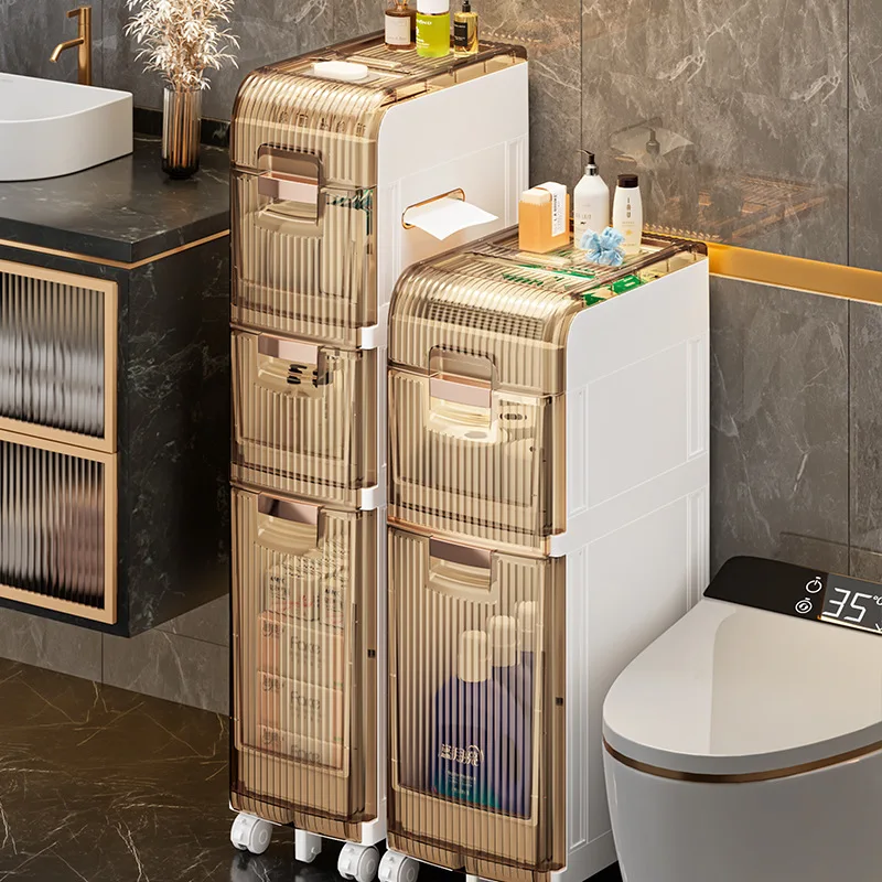 

Light Luxury Bathroom Slit Cabinet Shelving Narrow Slit Storage Cabinet Free Installation Toilet Toilet Lockers to Floor