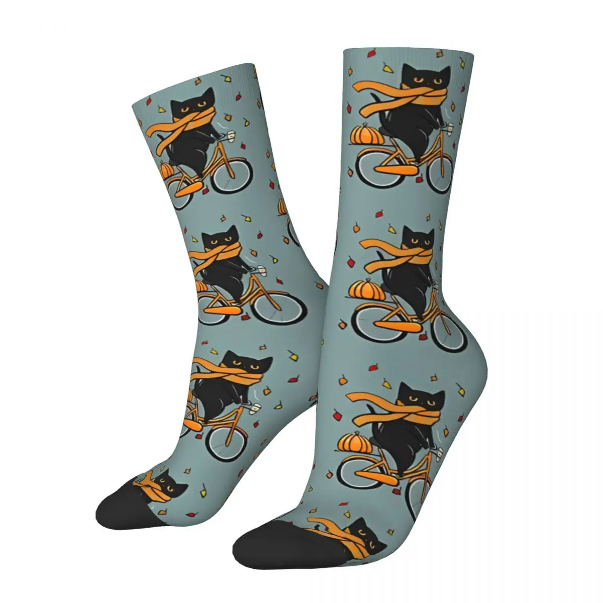 

Funny Happy Sock for Men Autumn Bicycle Ride Illustration Hip Hop Pattern Printed Crew Sock