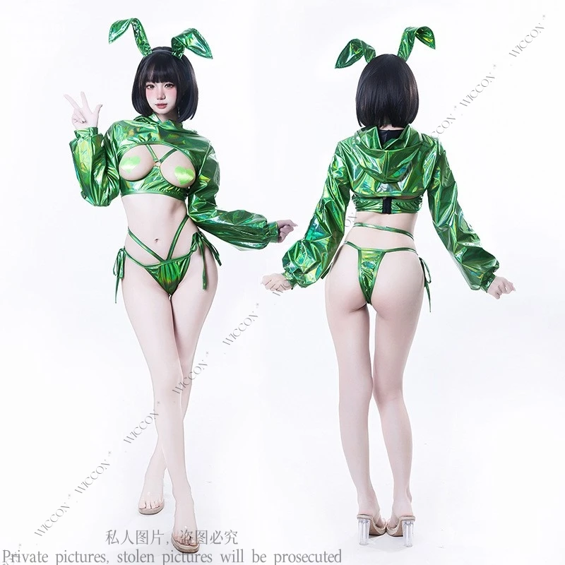 بدلة ليزر للفتيات من CosplayBunny مع صدر أزرق وردي وأخضر لعب الأدوار مثير للبالغين والنساء والرجال ومهرجانات حفلات الهالوين مجموعة فتاة الأرنب