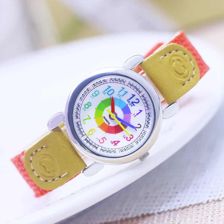 2024New sale Rainbow Gradient digital canvas Band Children's Watch Girl boy smile Cartoon Quartz Watches pink blue Kids Watches