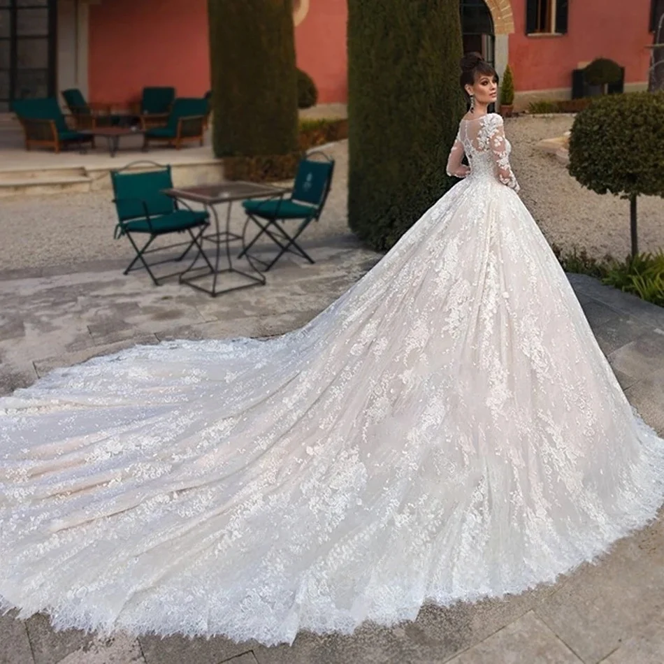 Lace Wedding Dresses A-line Long Sleeves Muslim Dubai Saudi Arabia Israel Bridal Gowns Vestido De Novia Customized