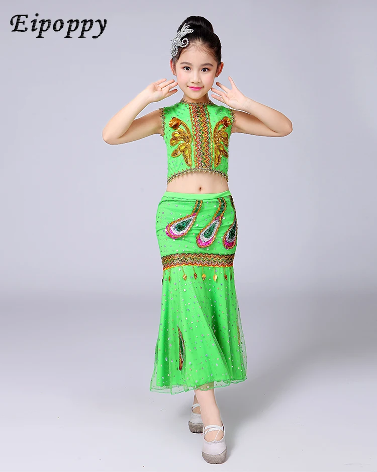 costume young children peacock dance costumes tight sequins ethnic style package hip fishtailskirt performanceclothing