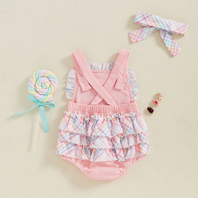 0-18M Baby Girl Sleeveless Romper Casual Ice Cream Pattern Ruffles Summer Jumpsuit and Headband Set Fashion Clothes Outfits