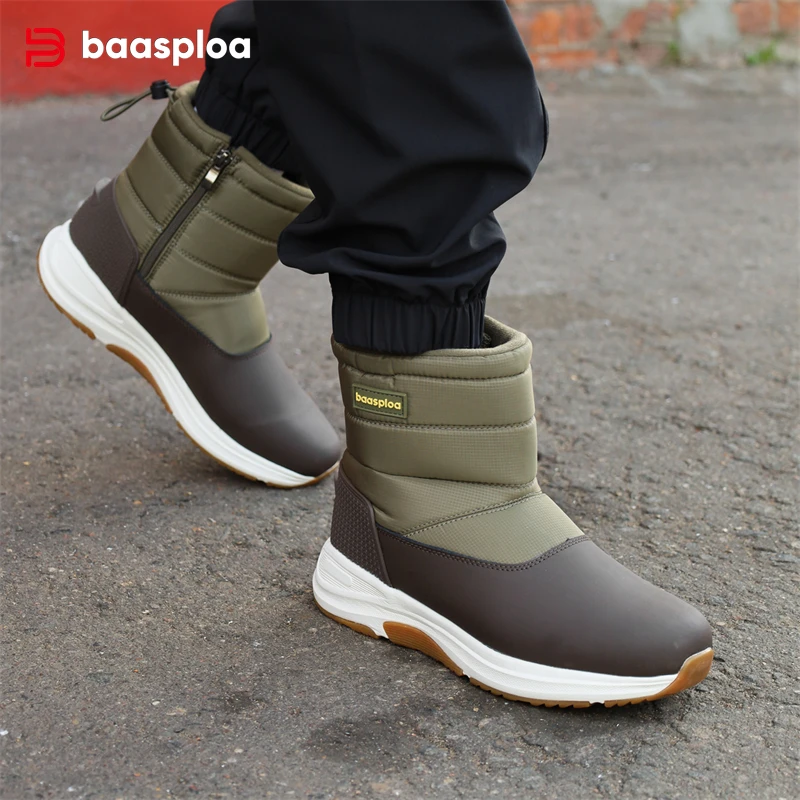 Baasploa Men Winter Boots New Fashion Thick Plush Warm Waterproof Snow Boots Male Casual Non-slip Wear-resistant Walking Shoes