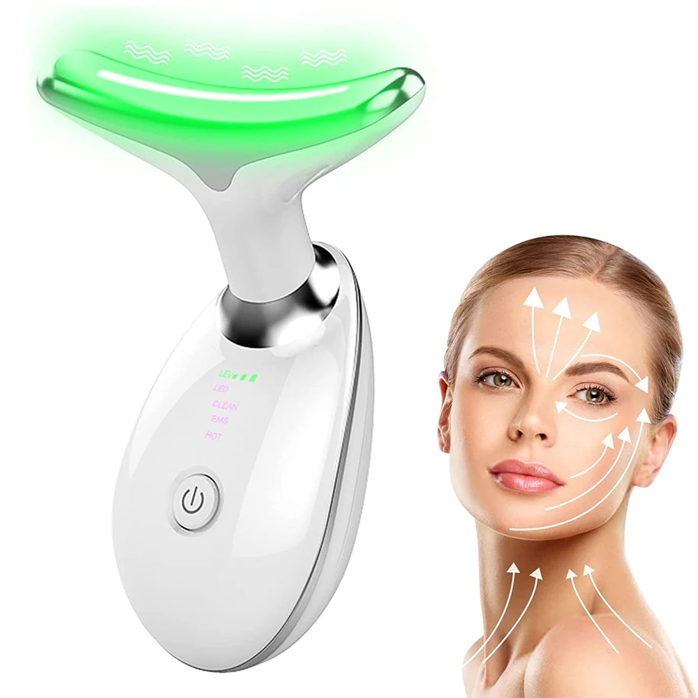 Neck Facial Lifting Device EMS Microcurrent LED Photon Therapy Vibration Face Massager Anti Wrinkles Tightening Skin Care Tools