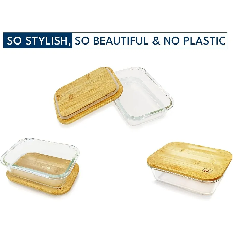 DE Glazen voedselopslagcontainers met bamboe deksels 4-pack 12oz 21oz 35oz 51oz BPAFree borosilicaatglas maaltijdvoorbereidingsdozen voor kit