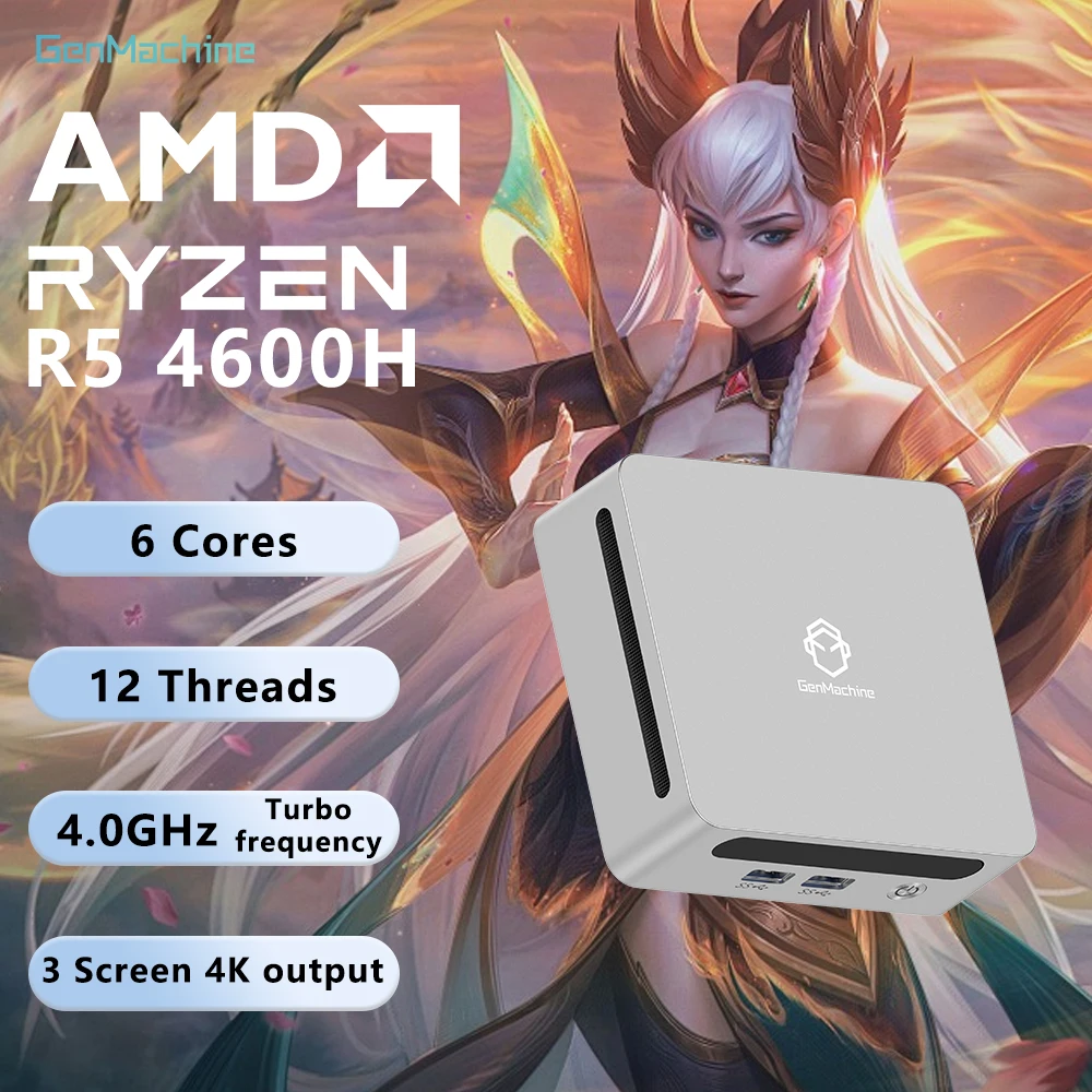 

GenMachine AMD Ryzen 5 4600H 16G+256G Windows 11 MINI PC DDR4 WIFI6 RTL8852, BT5.2 Desktop Gaming Computer Mini Pc Ordenador
