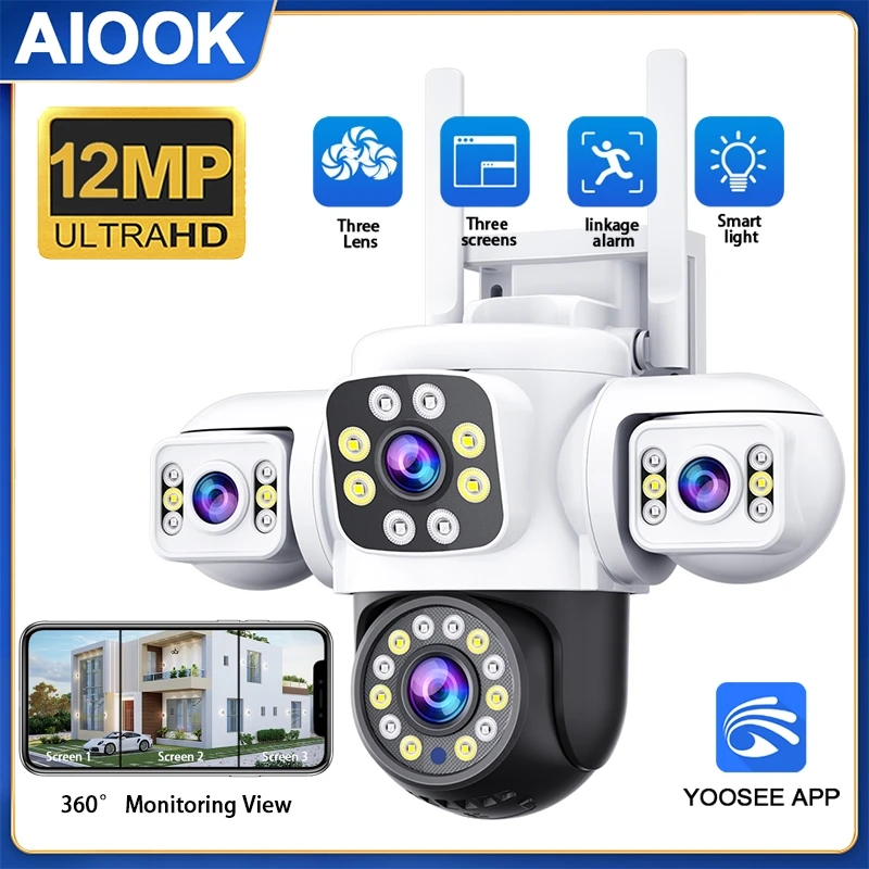 

AIOOK YOOSEE Camera HD 12MP 4K WIFI IP CCTV Outdoor IP66 Waterproof Night Vision Two-way Intercom Mobile Tracking PTZ Camera