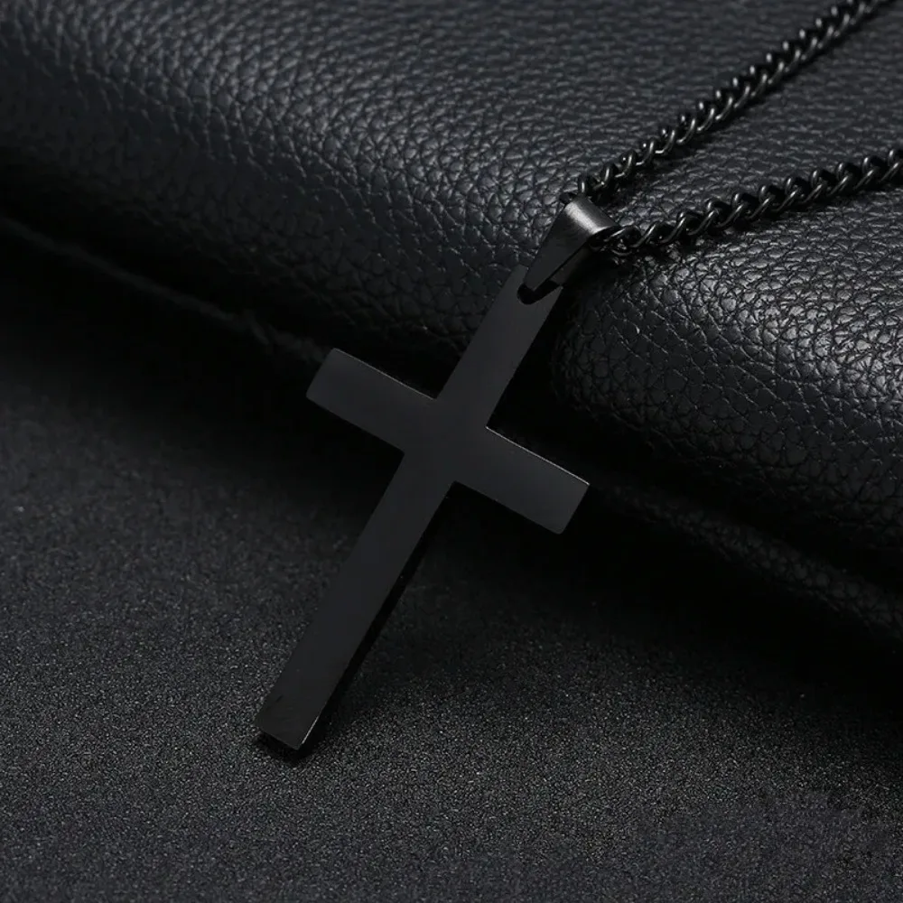 New Simple Retro Creative Trend Niche Gothic Pendant Cross Necklace Cool Street Style Punk Men Women Black Chain GiftAccessories