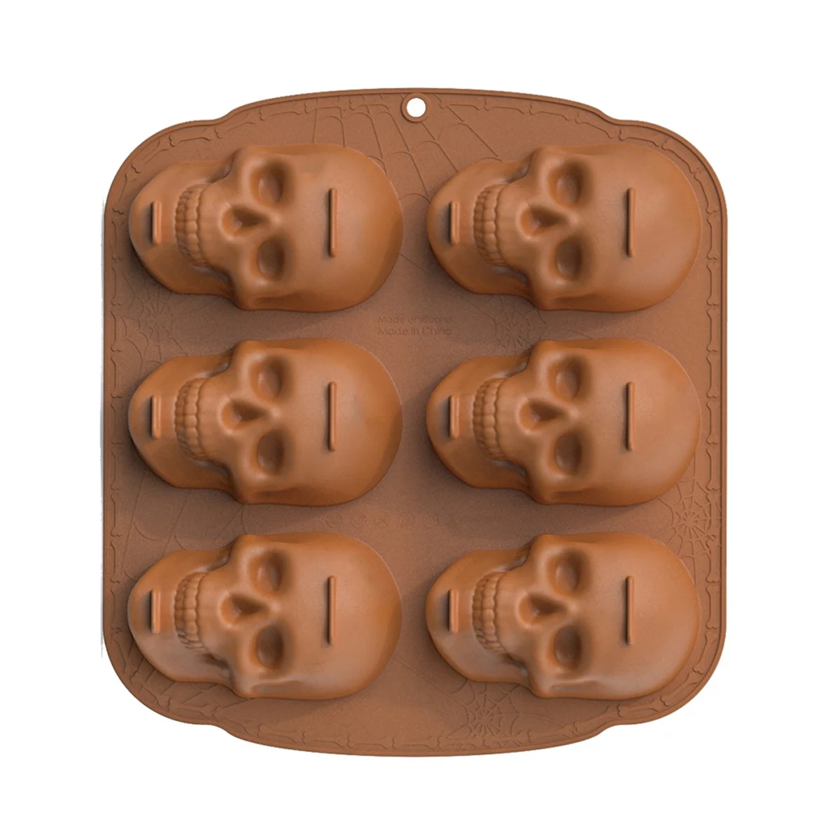 Halloween Skull Cake Pan Silicone Mold, 6 Cavities Pirate Skull 3D Silicone Mold Baking Pan,Brown