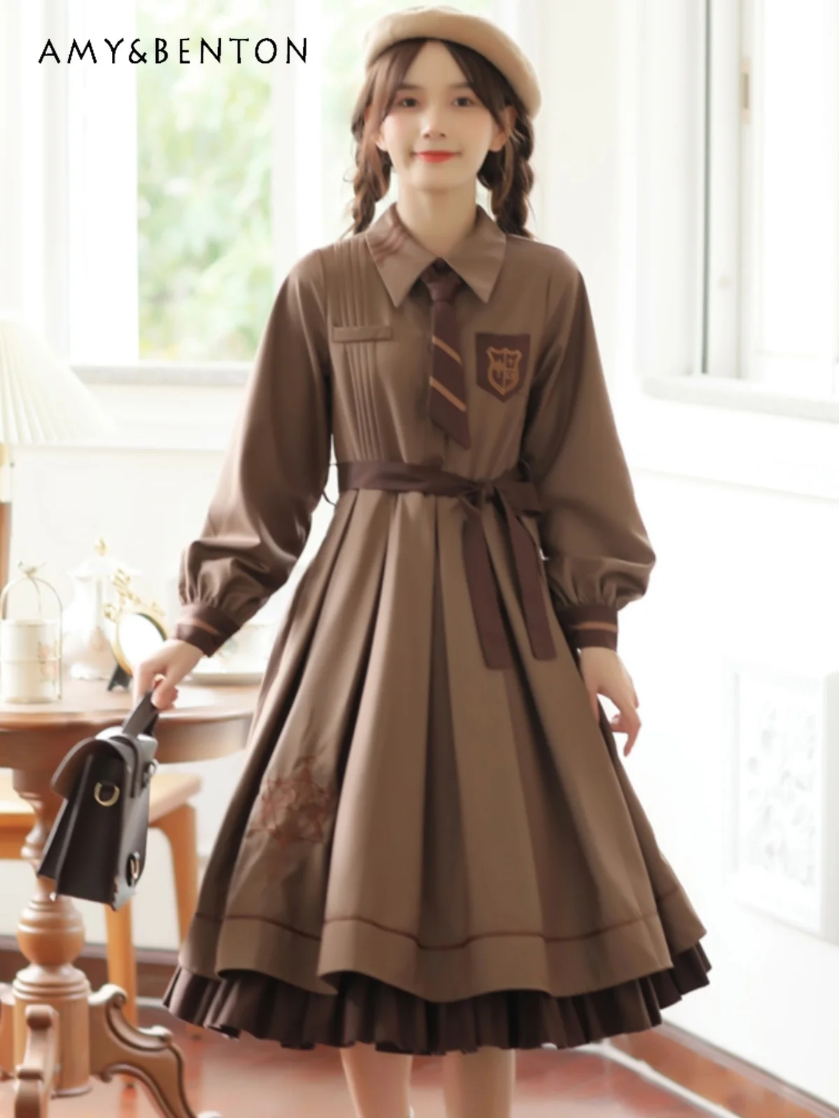 

Vintage Court Style Lolita JK Dress for Women Autumn Winter College Style Sweet Long Sleeve Slim Princess Dress Cape Uniform Set