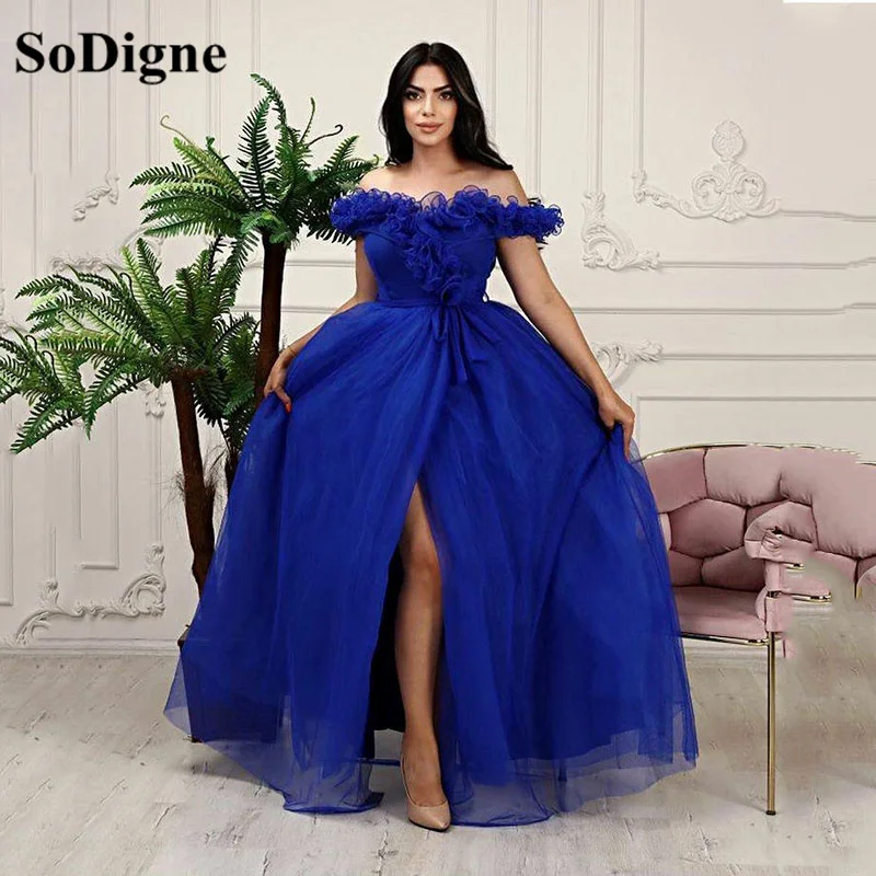 

SoDigne Women Prom Dresses Pleat A-Line Off Shoulder Graduation Gowns Side Split Formal Party Gown robe de soiree femme