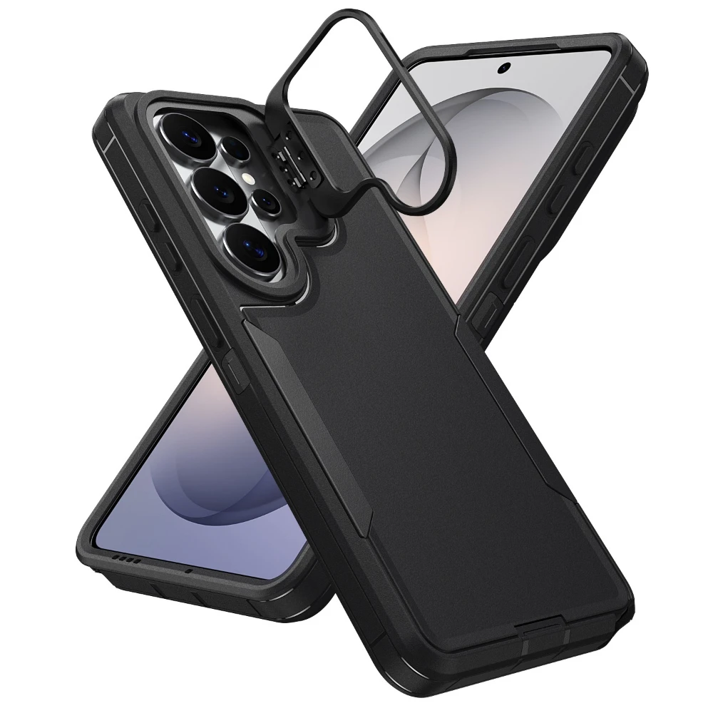 Transparente Metall-Kamerahalterung Handyhülle für Samsung Galaxy S26 S25 S24 S23 S22 Ultra Plus 2IN1 TPU Stoßfeste Schutzhülle