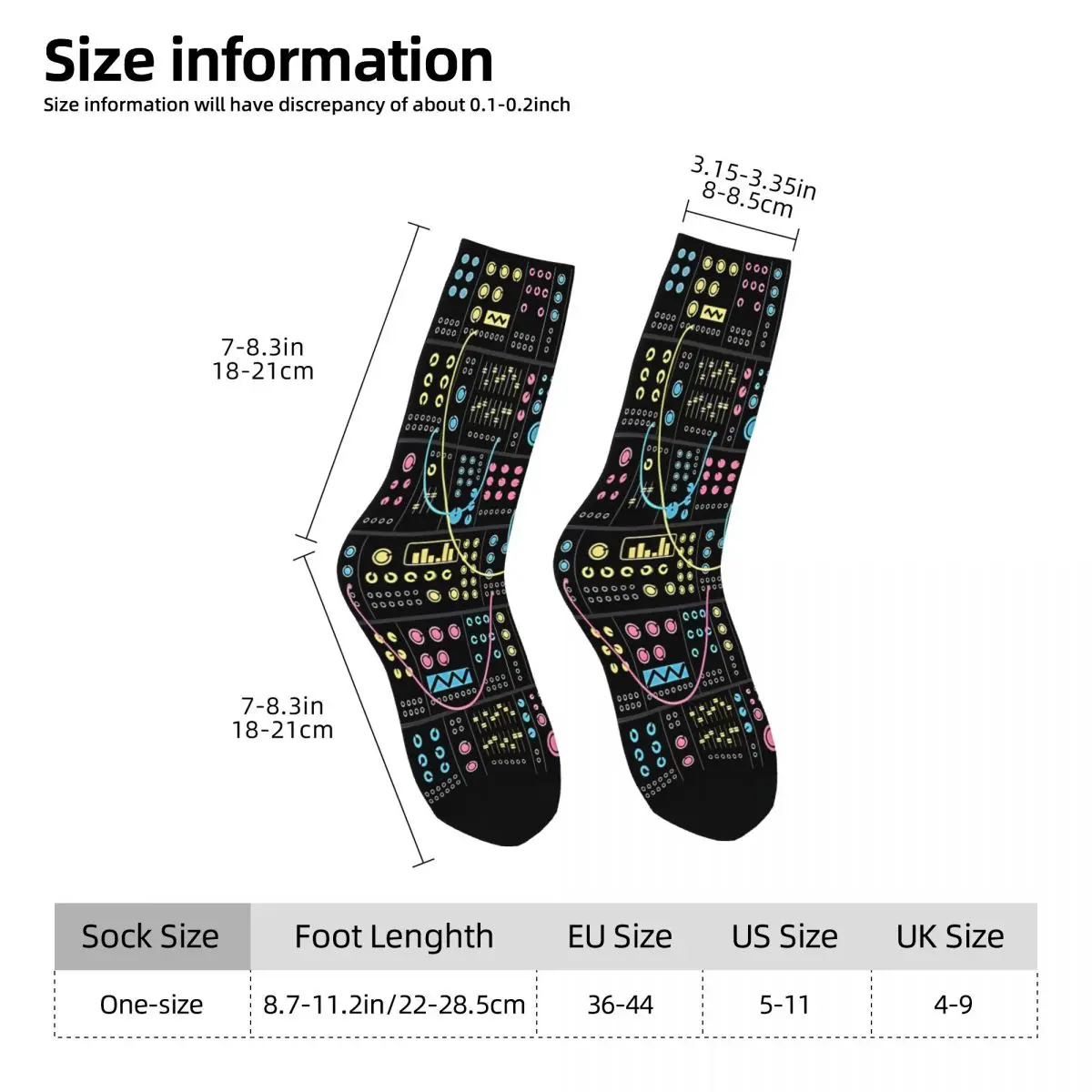 Colorful Electronic Music Modular Synthesizer Sock Printed Man Polyester