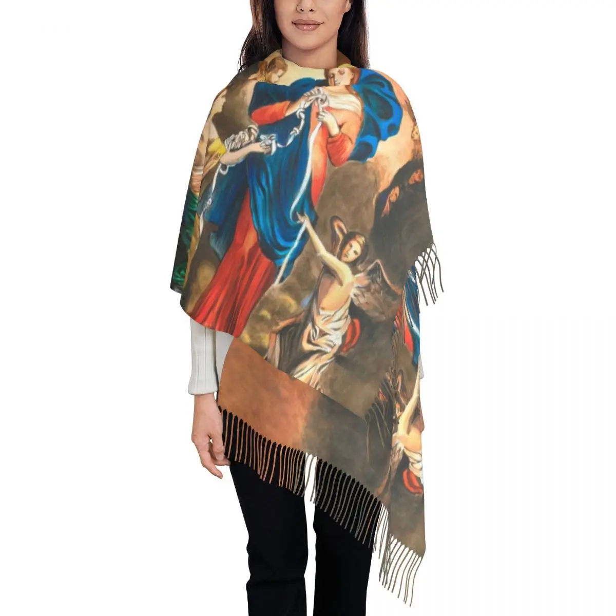 Mary Undoer Of Knots Scarf Wrap Women Long Winter Fall Warm Tassel Shawl Unisex Catholic Our Lady of Virgin Mary Scarves