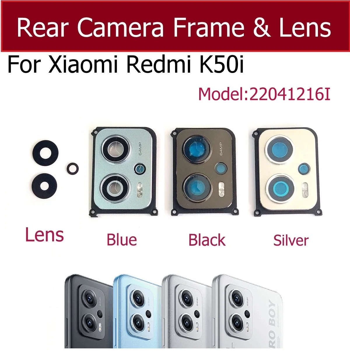 Capa de lente de vidro da câmera traseira para xiaomi redmi k50i vidro da lente traseira e suporte de moldura com peças de reparo de adesivo
