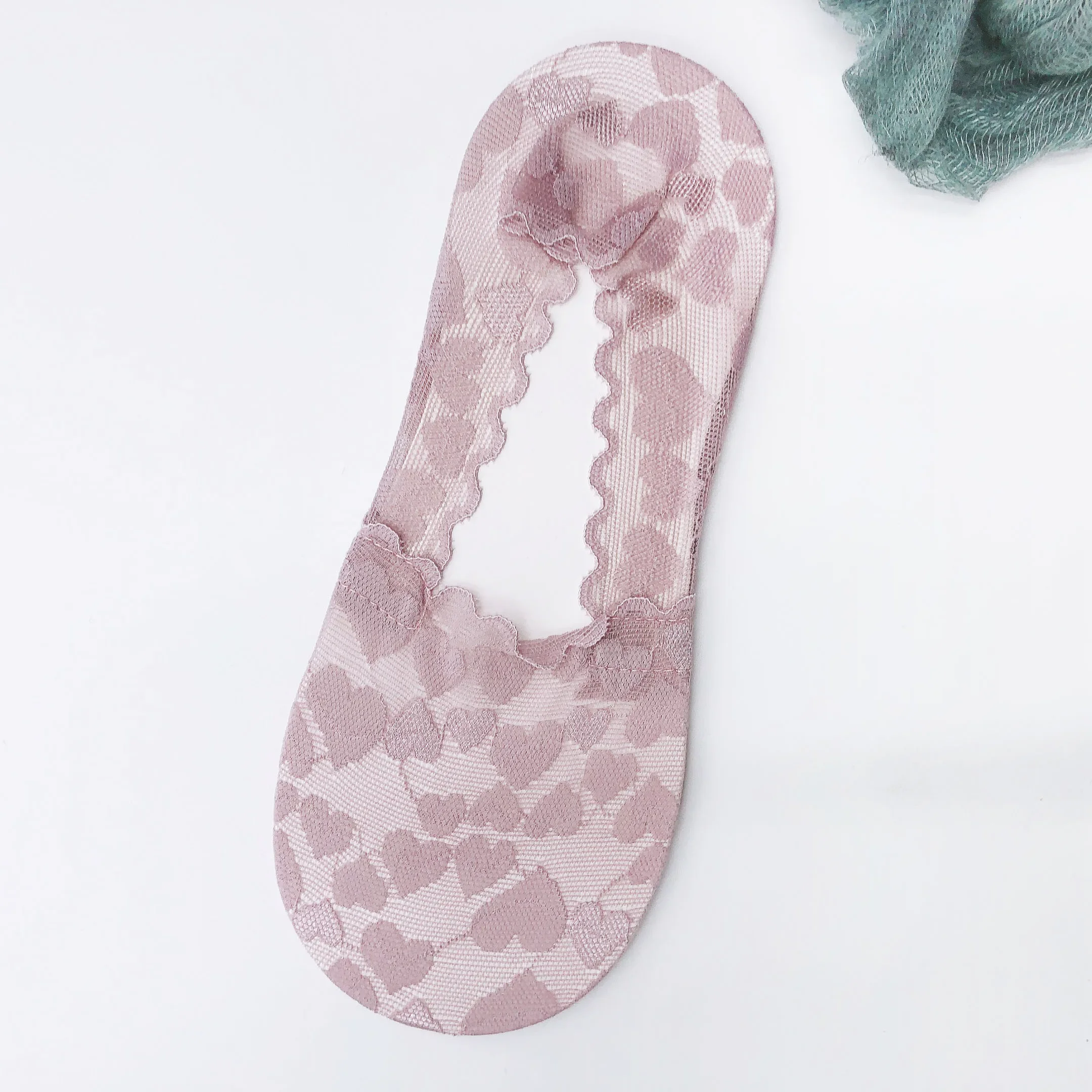 Women socks new arrival summer colorful non-slip love heart kawaii Korean Japanese style mash lace short tulle socks